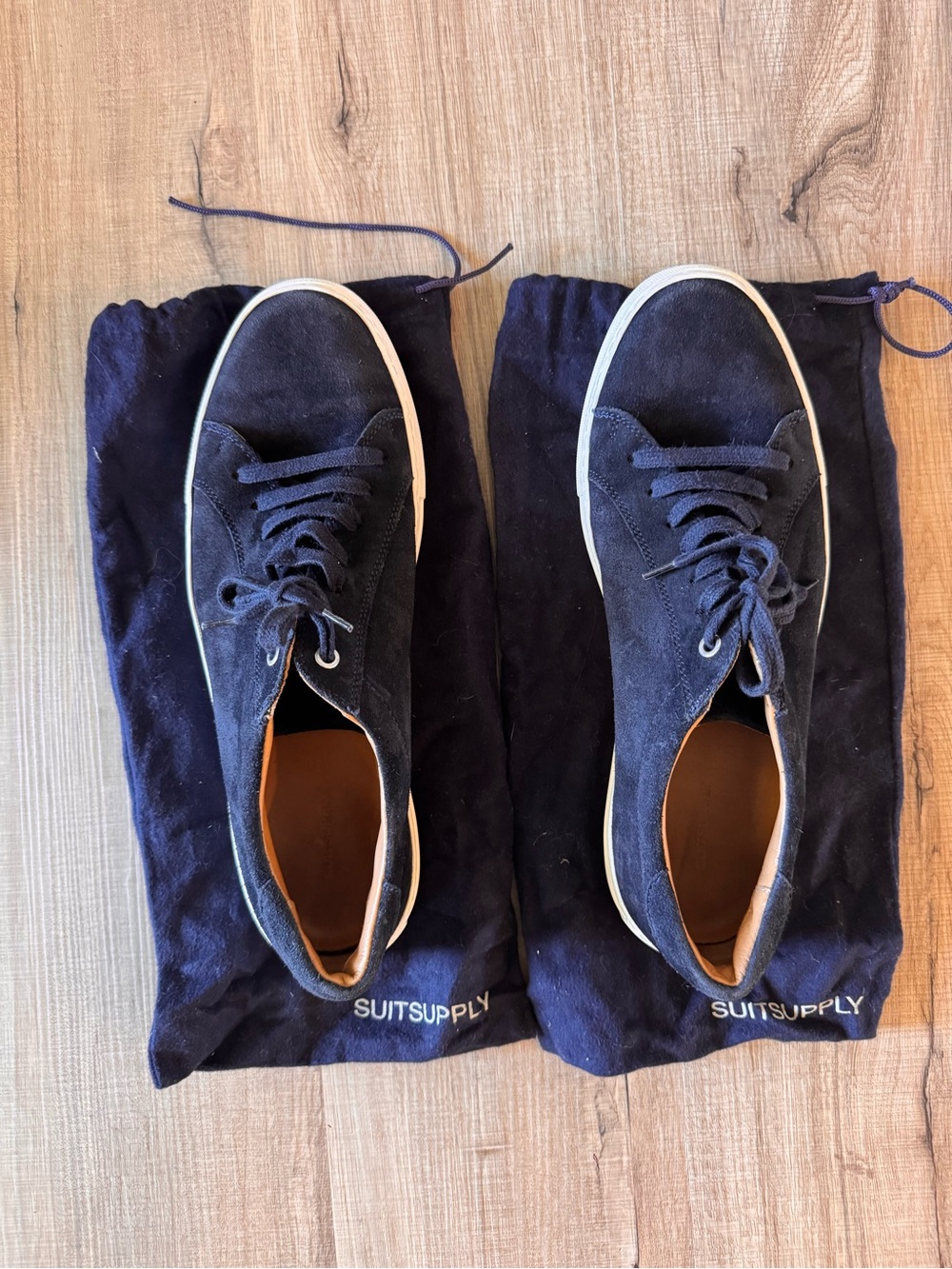 Suit Supply navy suede low-top sneakers